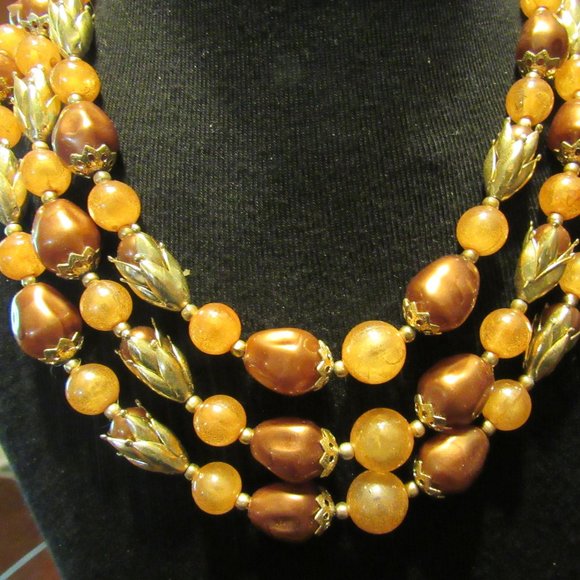 🧡 Gorgeous Vintage Copper-Gold Tulip Beaded Necklace - Picture 11 of 16